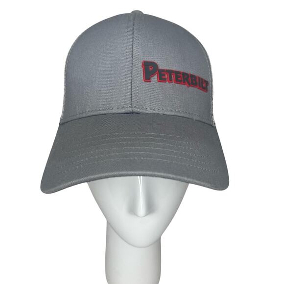 Peterbilt Gray Twill Trucker Hat Mesh Back Cap Snapback Rubber Patch Logo - Picture 1 of 9